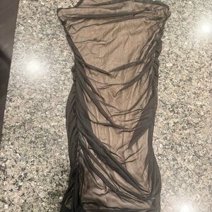 Sheer Black Ruched Mesh Mini Dress